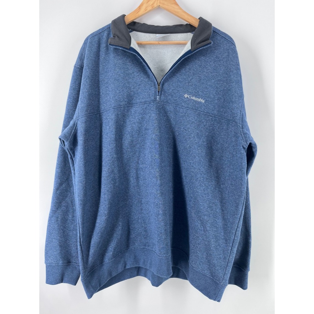Columbia Mens XXL Blue Heather Quarter Zip Fleece Pullover Sweatshirt Cozy Fall